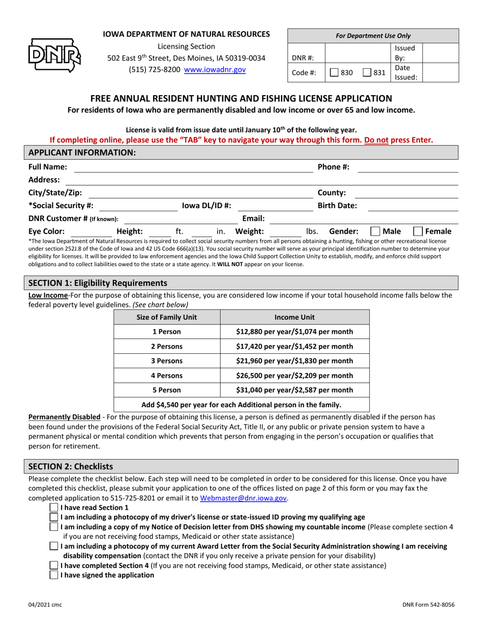 DNR Form 542-8056 Download Fillable PDF or Fill Online Free Annual