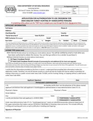 DNR Form 542-1369 Application for Authorization to Use Crossbow for Deer and/or Turkey Hunting by Handicapped Persons - Iowa