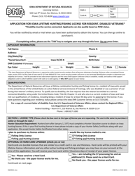 DNR Form 542-1412 Application for Iowa Lifetime Hunting/Fishing License for Resident, Disabled Veterans - Iowa