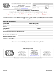 Document preview: DNR Form 542-8058 Application for Annual Fishing Permit for Substance Abuse or Health Care Facilities, or Juvenile Shelter Care Homes - Iowa