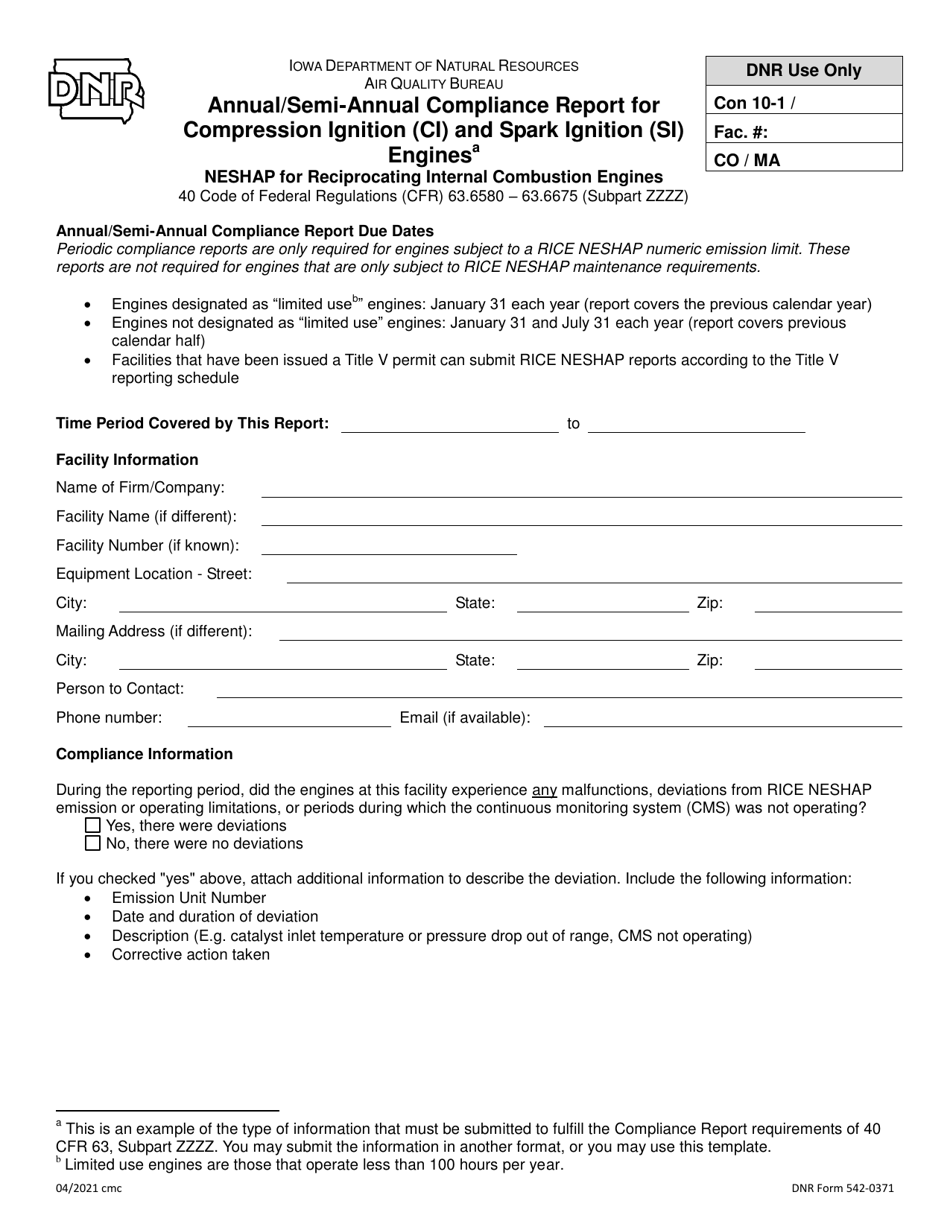 DNR Form 5420371 Download Fillable PDF or Fill Online Annual/Semiannual Compliance Report for