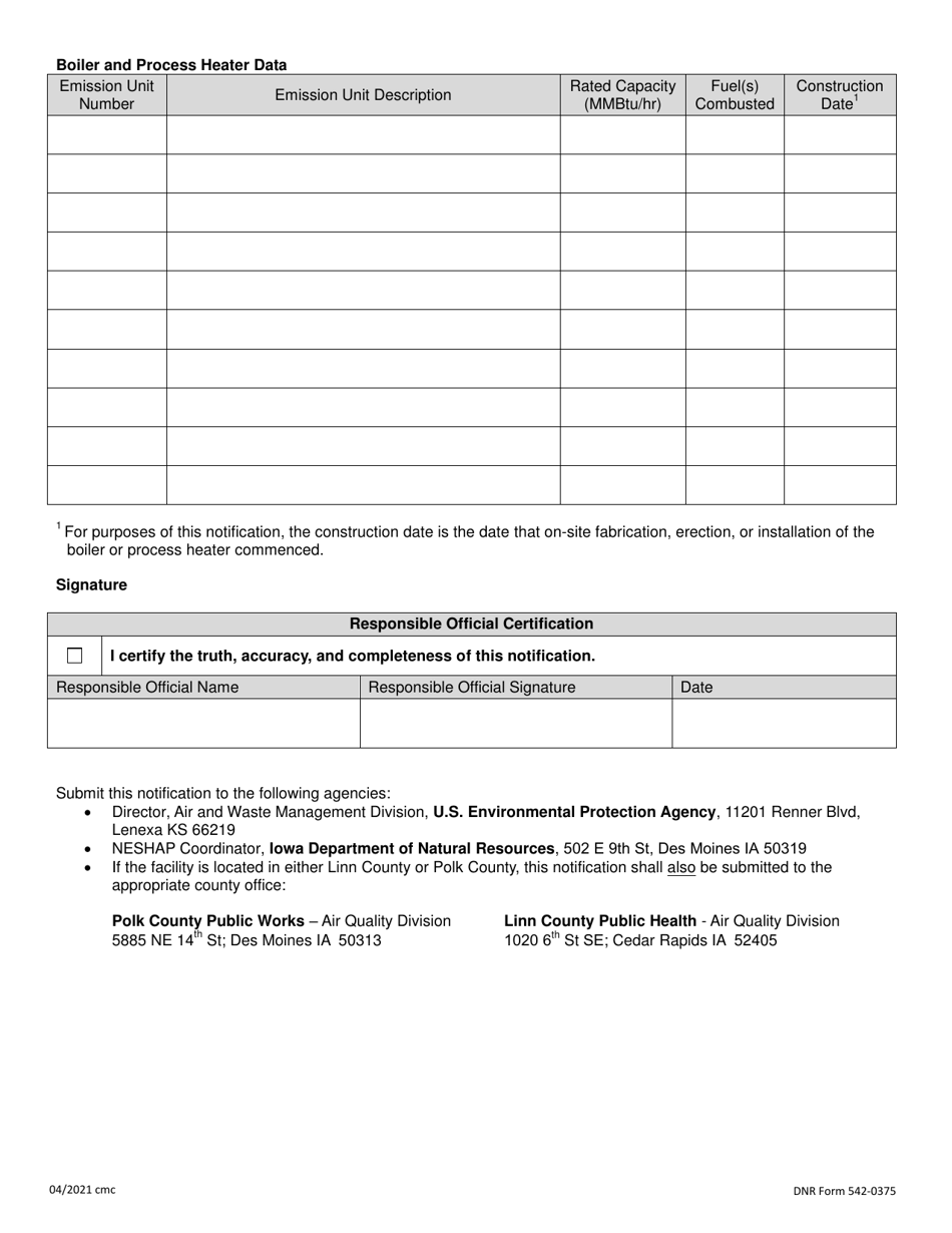 DNR Form 542-0375 Boiler Mact Initial Notification - National Emission Standards for Hazardous Air Pollutants (Neshap) for Major Sources: Industrial, Commercial, and Institutional Boilers and Process Heaters - Iowa, Page 2