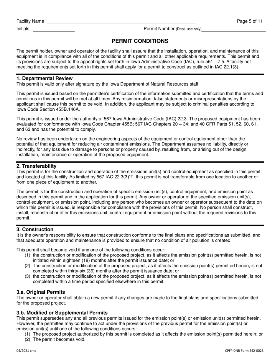 DNR Form 542-0023 Air Quality Construction Permit for a Small Bulk Gasoline Plant - Iowa, Page 5