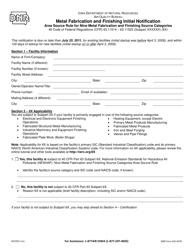 DNR Form 542-0378 Metal Fabrication and Finishing Initial Notification - Area Source Rule for Nine Metal Fabrication and Finishing Source Categories - Iowa