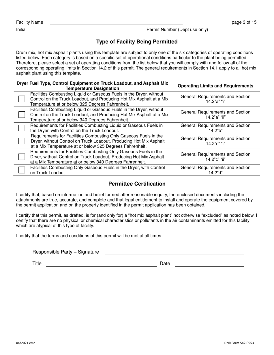 DNR Form 542-0953 Air Quality Construction Permit for a Hot Mix Asphalt Plant - Iowa, Page 3