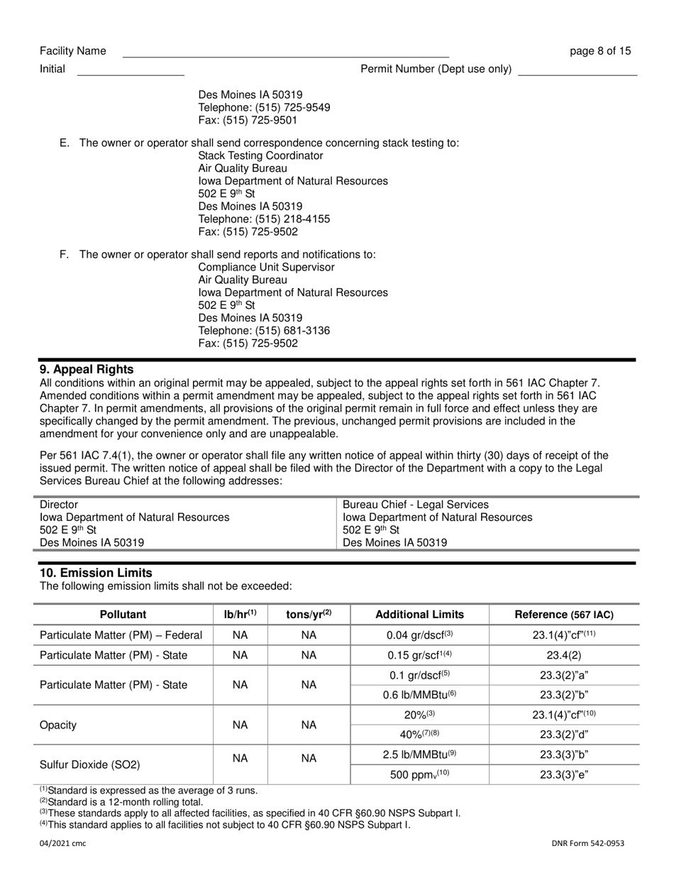 DNR Form 542-0953 Download Fillable PDF or Fill Online Air Quality ...