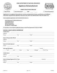 Document preview: Form 50D (DNR Form 542-8006) Appliance Demanufacturer Permit Application - Iowa