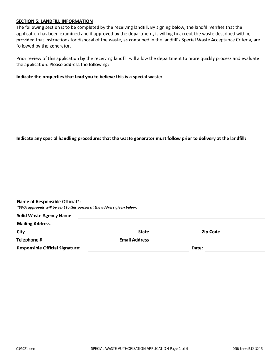 DNR Form 542-3216 Request for Special Waste Authorization - Iowa, Page 4