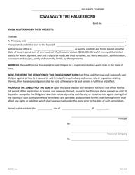 Document preview: DNR Form 542-1546 Iowa Waste Tire Hauler Bond - Iowa