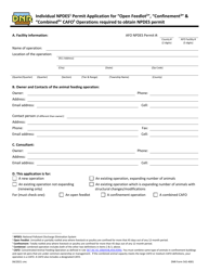 Document preview: DNR Form 542-4001 Individual Npdes Permit Application for "open Feedlot", "confinement" & "combined" Cafo Operations Required to Obtain Npdes Permit - Iowa