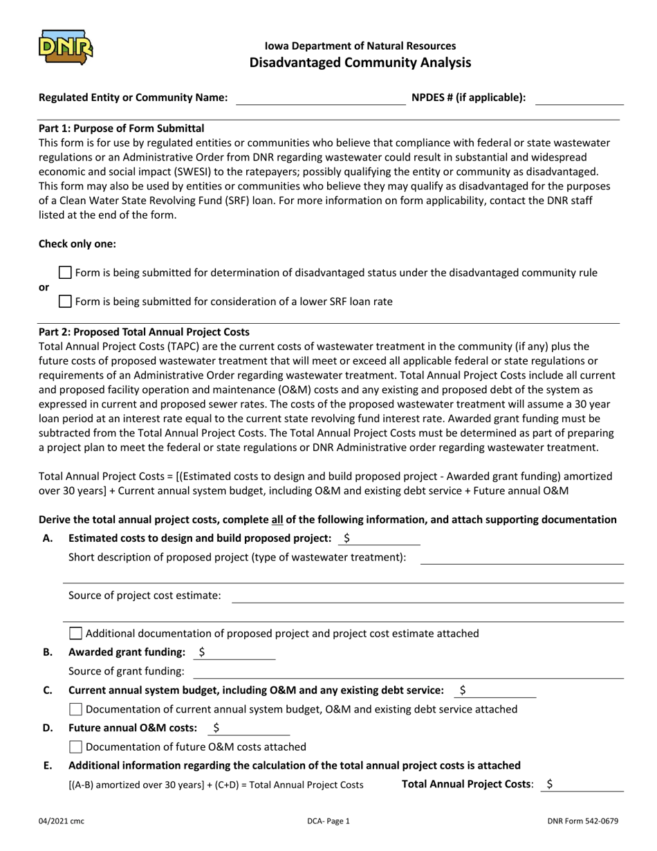 DNR Form 542-0679 Disadvantaged Community Analysis - Iowa, Page 1