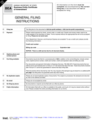 Form BEA Business Entity Certificate of Amendment - Kansas