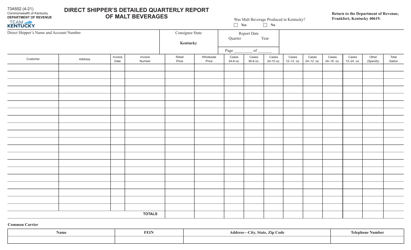 Form 73A552 Direct Shipper&#039;s Detailed Quarterly Report of Malt Beverages - Kentucky