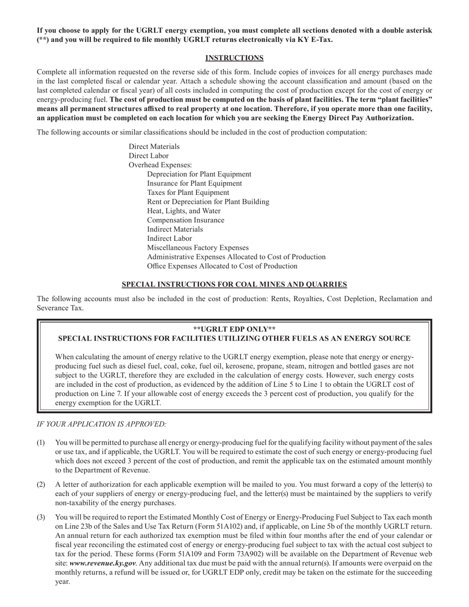 Form 51A109 Application for Energy Direct Pay Authorization - Kentucky, Page 2