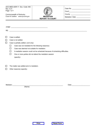 Form AOC-MED-ADR-11 &quot;Mediation Report to Court&quot; - Kentucky