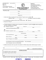 Document preview: Form AOC-MED-ADR-14 Request for Assignment of Retired Judge to Conduct Felony Mediation - Kentucky