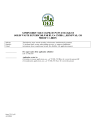 Document preview: Form 7313 Administrative Completeness Checklist - Solid Waste Beneficial Use Plan (Initial, Renewal, or Modification) - Louisiana