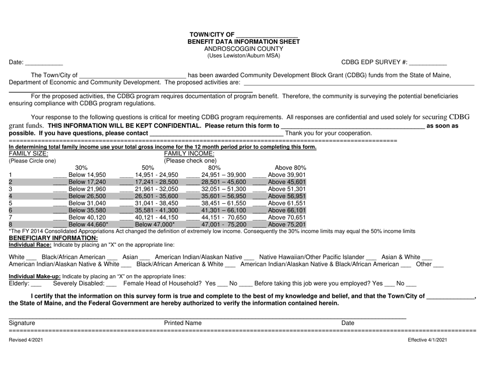 Benefit Data Information Sheet - Androscoggin County, Maine, Page 1