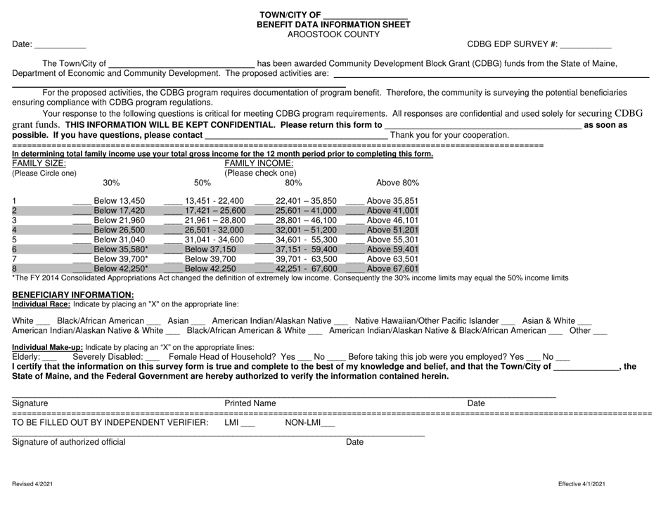 Benefit Data Information Sheet - Aroostook County, Maine, Page 1