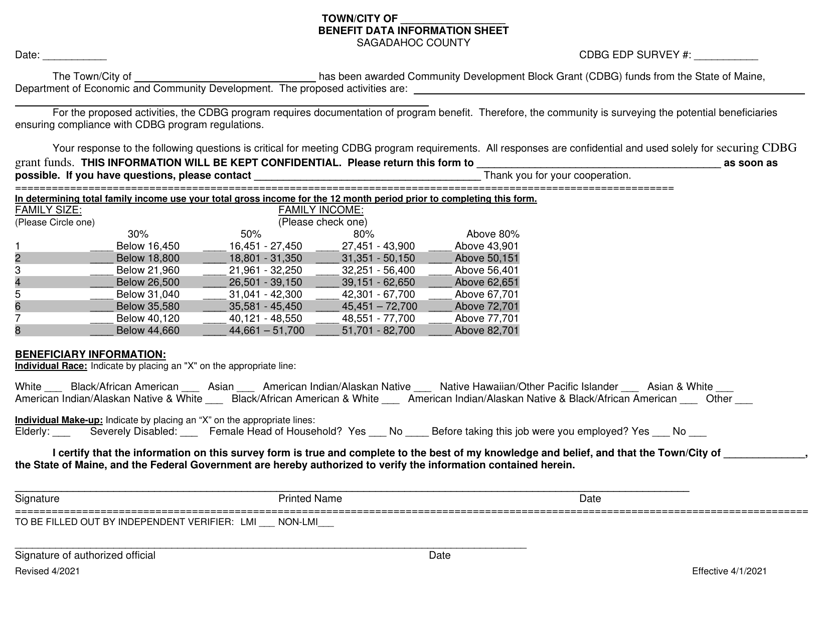 Benefit Data Information Sheet - Sagadahoc County, Maine Download Pdf