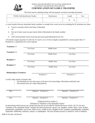 DNR Form B-105 &quot;Certification of Family Transfer&quot; - Maryland