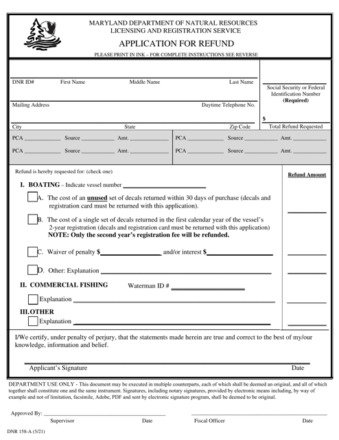 DNR Form 158-A  Printable Pdf