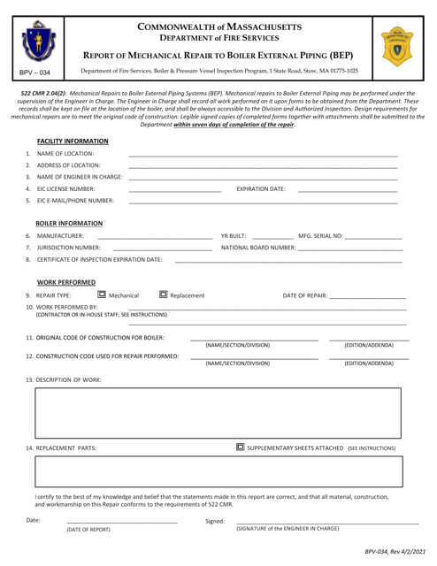 Form BPV-034  Printable Pdf