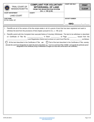 Form SVW Complaint for Voluntary Withdrawal of Land - Massachusetts