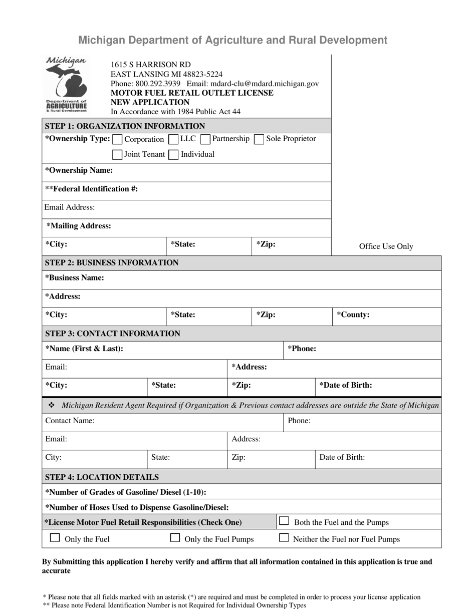 Motor Fuel Retail Outlet License New Application - Michigan, Page 1