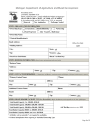 Document preview: Grain Dealer Facility License Application - Michigan