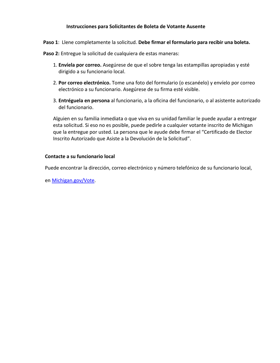 Solicitud De Boleta De Votante Ausente De Michigan: Eleccion Del 3 De Agosto De 2021 - Michigan (Spanish), Page 3