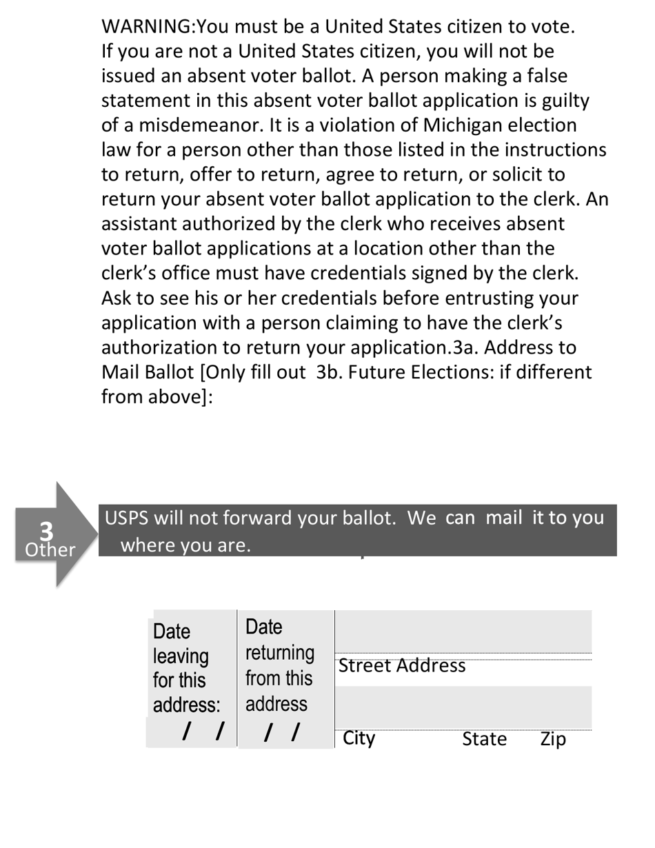 Michigan Absent Voter Ballot Application - Large Print - August 3, 2021 Election - Michigan, Page 2