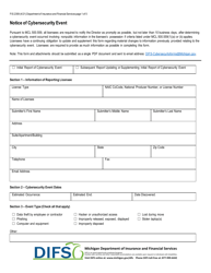 Form FIS2539 &quot;Notice of Cybersecurity Event&quot; - Michigan