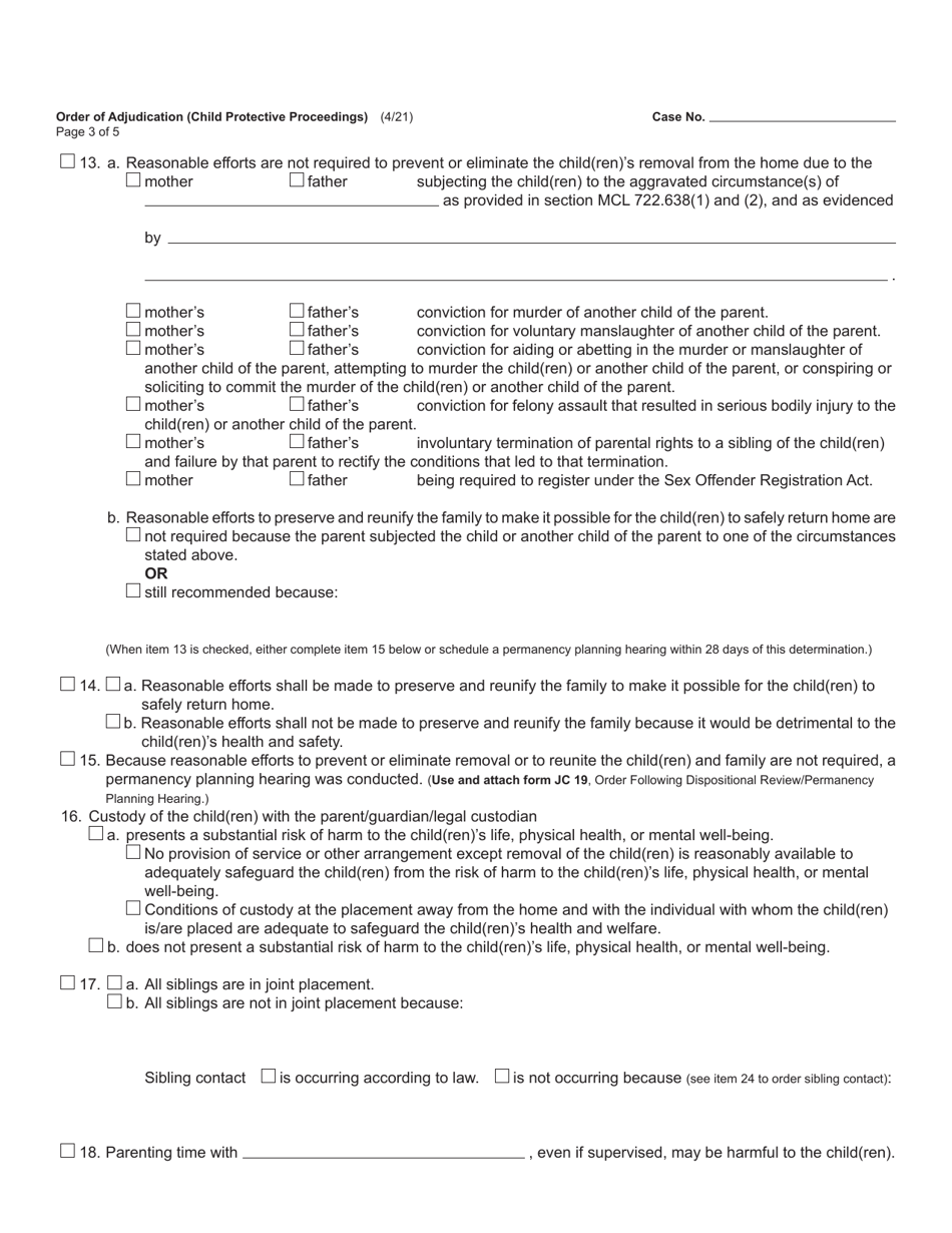Form JC49 Order of Adjudication (Child Protective Proceedings) - Michigan, Page 3