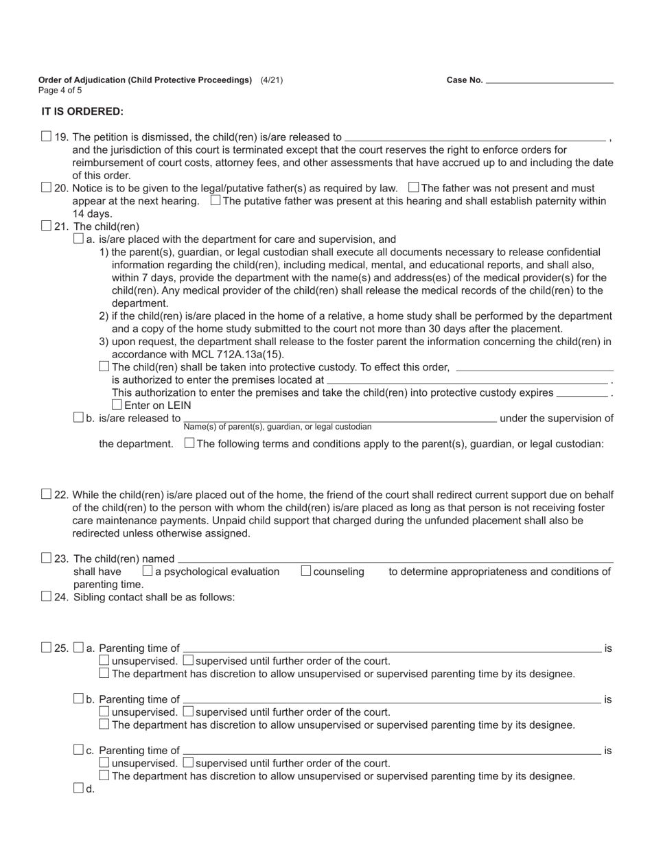 Form JC49 Order of Adjudication (Child Protective Proceedings) - Michigan, Page 4