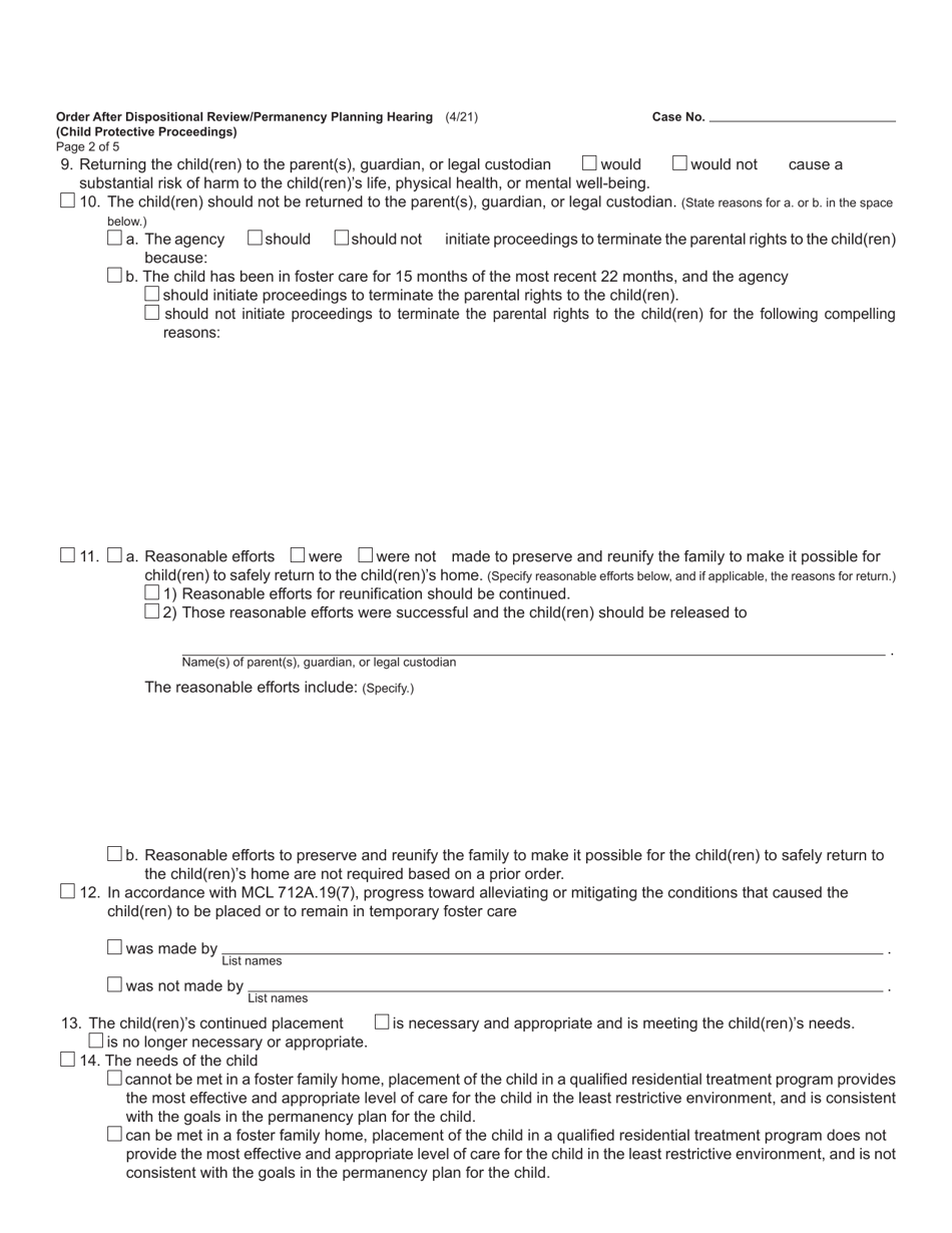 Form JC19 Order After Dispositional Review / Permanency Planning Hearing (Child Protective Proceedings) - Michigan, Page 2