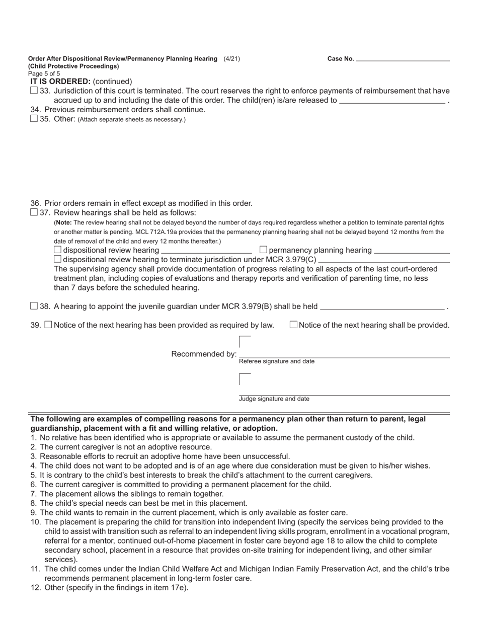Form JC19 Order After Dispositional Review / Permanency Planning Hearing (Child Protective Proceedings) - Michigan, Page 5