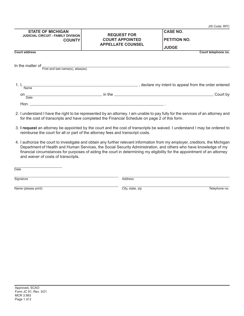 Form JC81 - Fill Out, Sign Online and Download Fillable PDF, Michigan ...