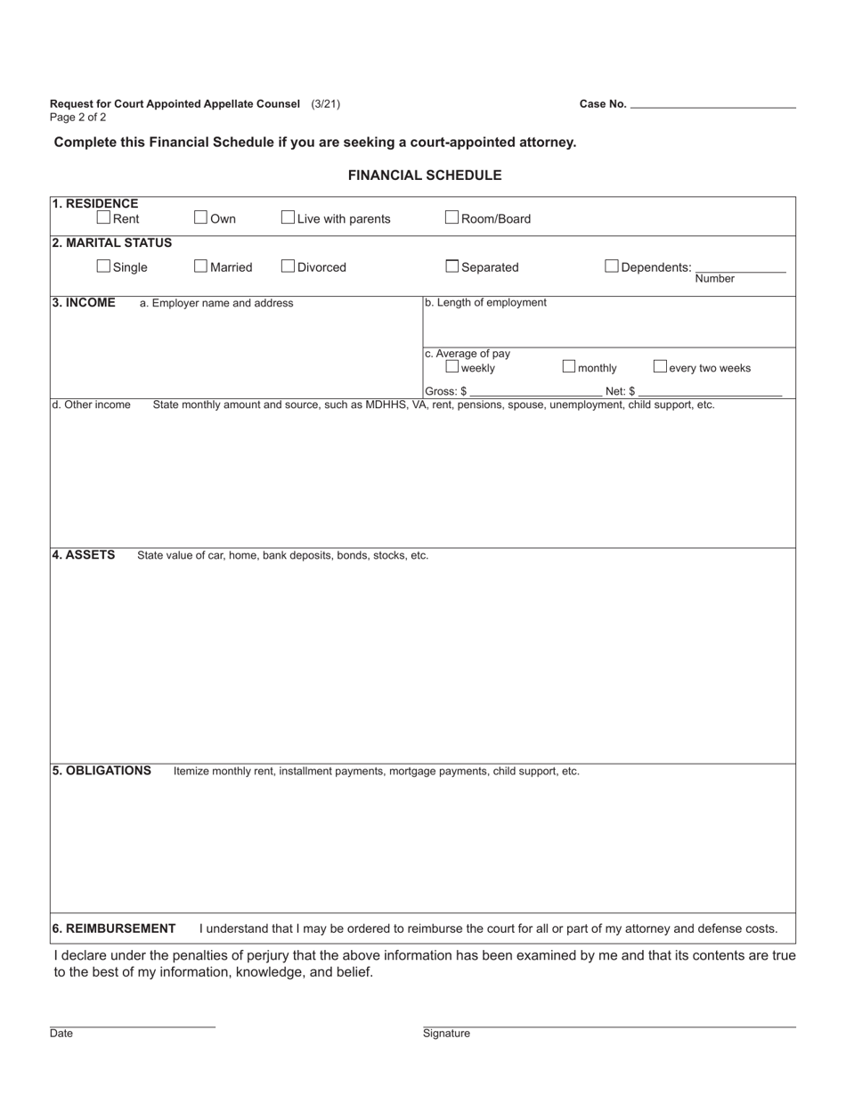Form JC81 Request for Court Appointed Appellate Counsel - Michigan, Page 2