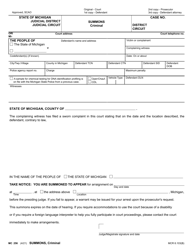 Form MC256 Summons - Criminal - Michigan