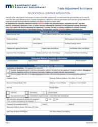 Document preview: Relocation Allowance Application - Trade Adjustment Assistance - Minnesota