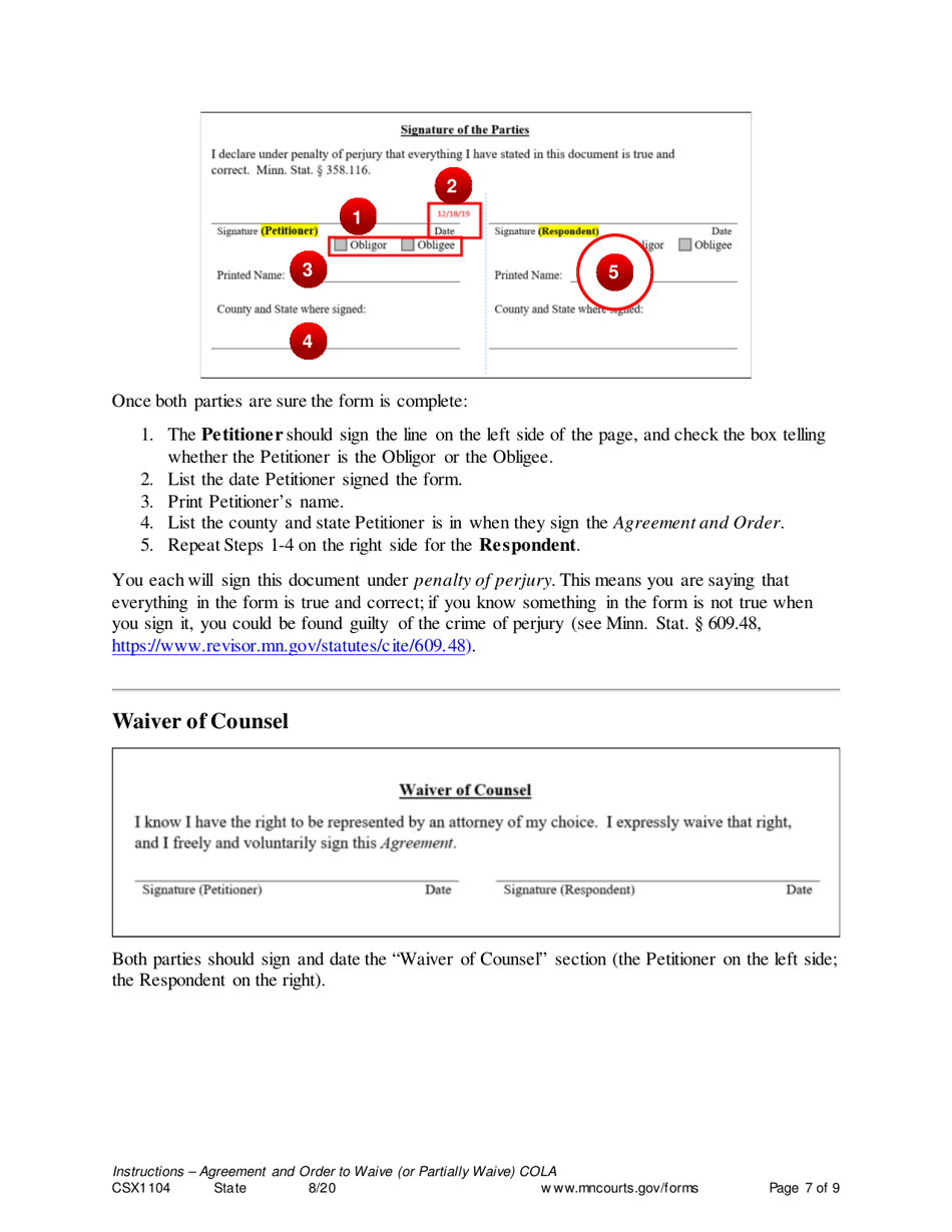 Instructions for Form CSX1105 Agreement and Order to Waive (Or Partially Waive) Cost-Of-Living Adjustment - Minnesota, Page 7