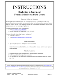 Document preview: Form JGM102 Instructions - Docketing a Judgment From a Minnesota State Court - Minnesota