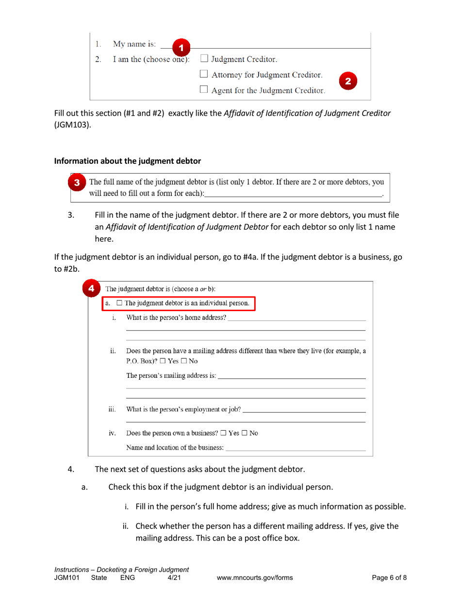 Form JGM101 Instructions - Docketing a Foreign Judgment - Minnesota, Page 6