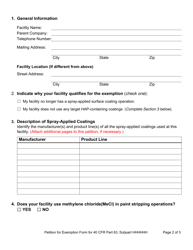 Petition for Exemption Form for 40 Cfr Part 63, Subpart Hhhhhh - Mississippi, Page 2