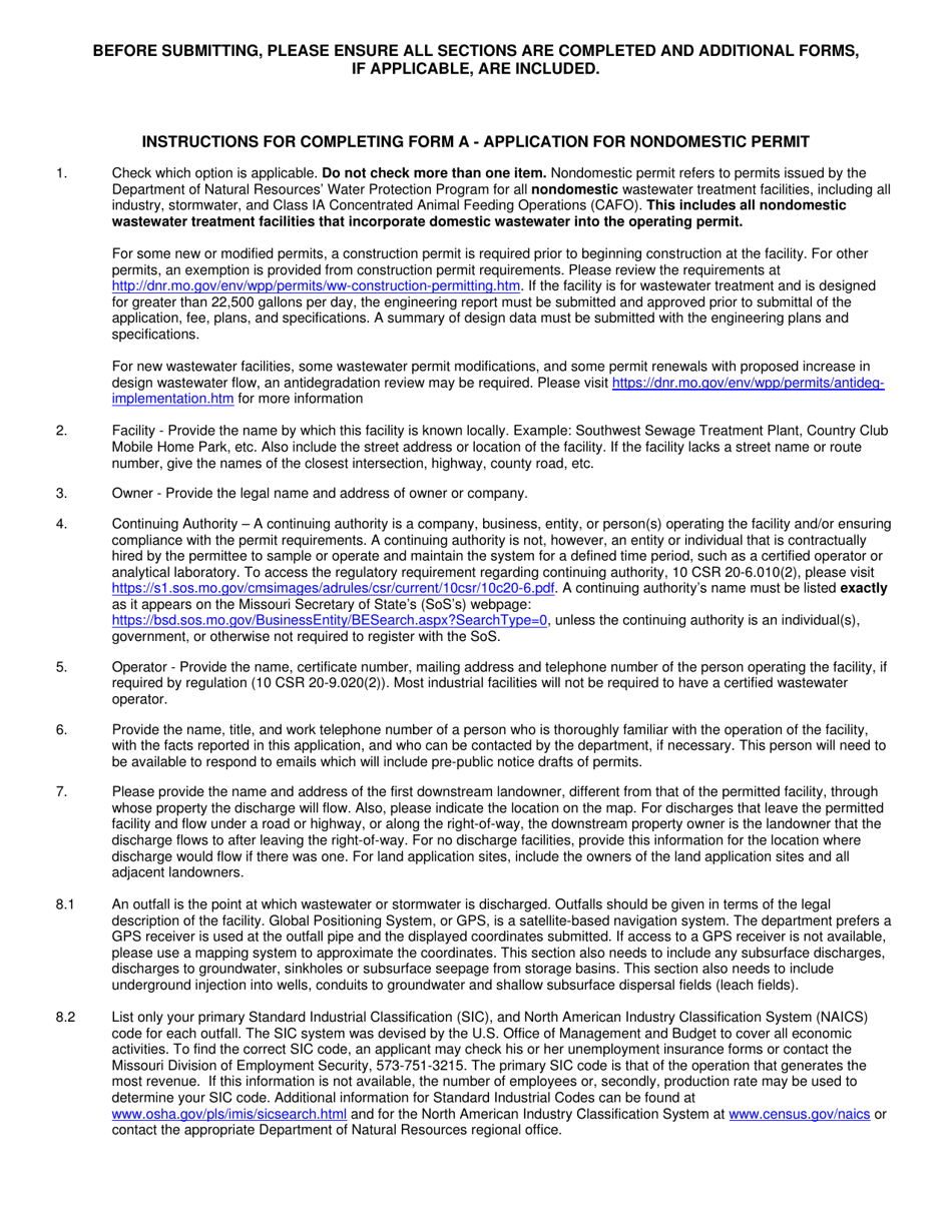Form A (MO780-1479) Application for Nondomestic Permit Under Missouri Clean Water Law - Missouri, Page 4