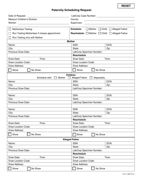 Form CD-37 Paternity Scheduling Request - Missouri