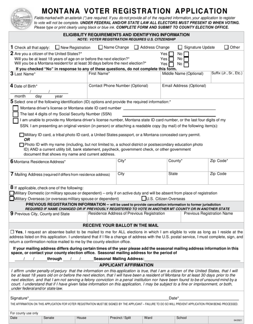 Montana Voter Registration Application - Montana