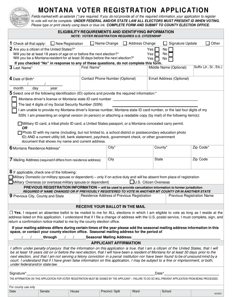 Montana Montana Voter Registration Application Download Fillable PDF ...