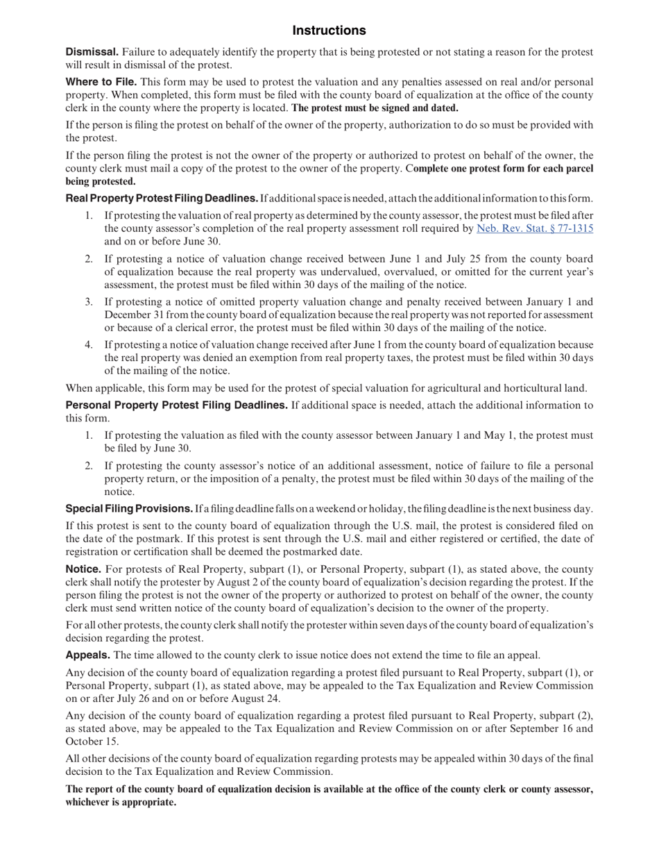 Form 422 Property Valuation Protest and Report of County Board of Equalization Action - Nebraska, Page 2